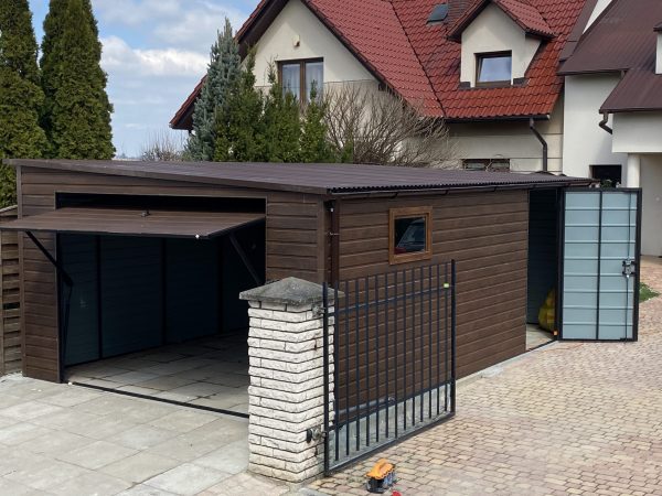Garaż blaszany 4m x 6m, Orzech - drewnopodobny - obrazek 4