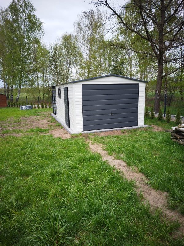 Garaż blaszany 3,5m x 5m + 2 m wiata, brama uchylna, drzwi i okno - obrazek 2